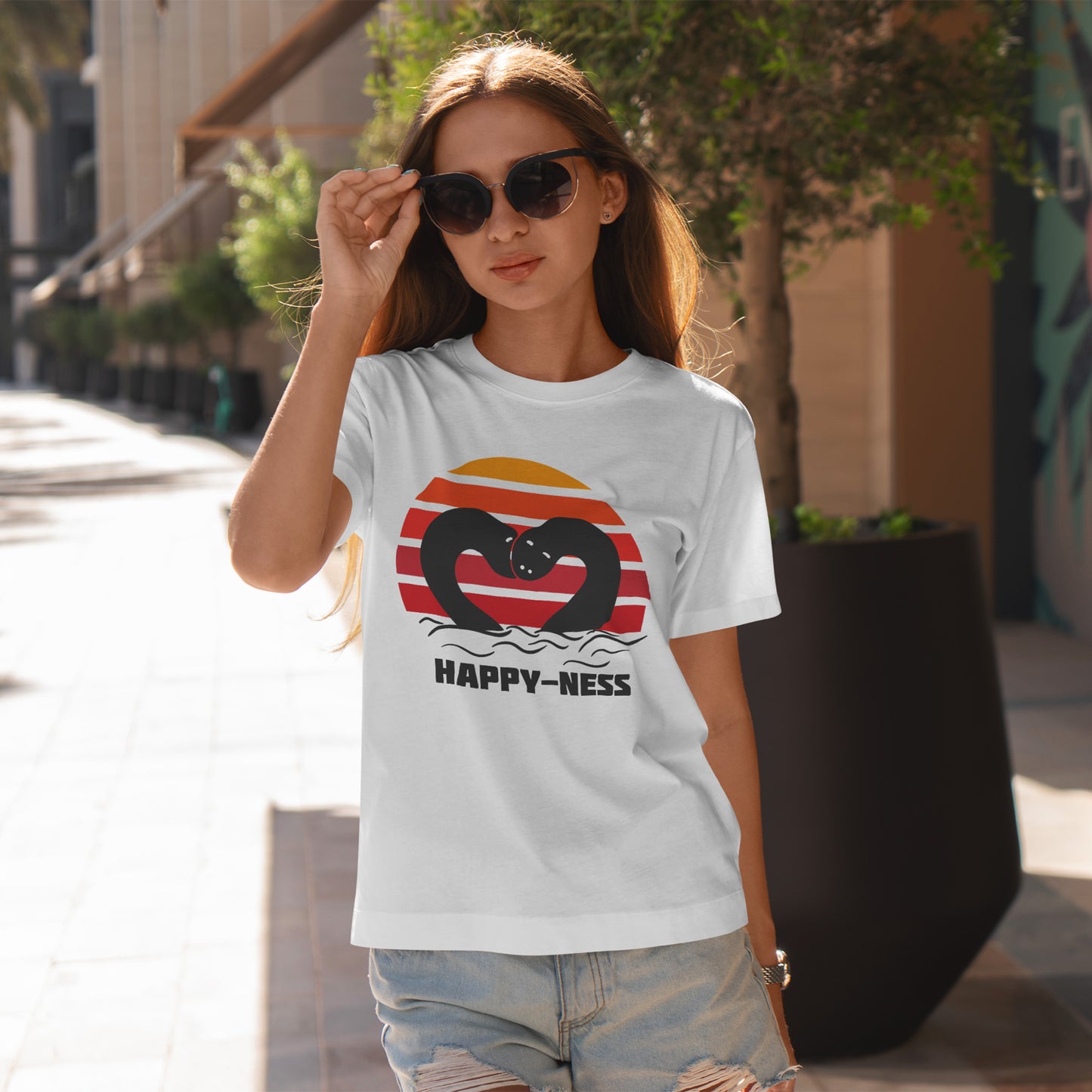 Happy-Ness Loch Ness Shirt - Cute Nessie Heart Retro Sunset Tee - Scotland Souvenir