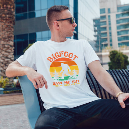 Bigfoot Saw Me But Nobody Believes Him T-Shirt - Retro Camping Cryptid Tee