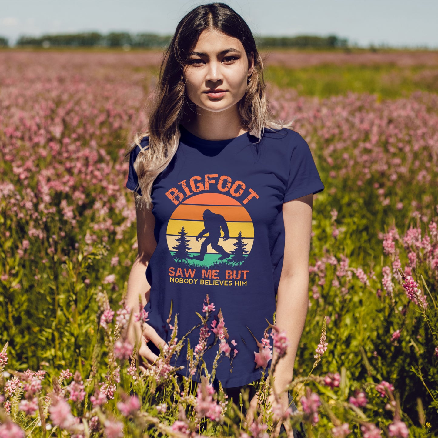 Bigfoot Saw Me But Nobody Believes Him T-Shirt - Retro Camping Cryptid Tee
