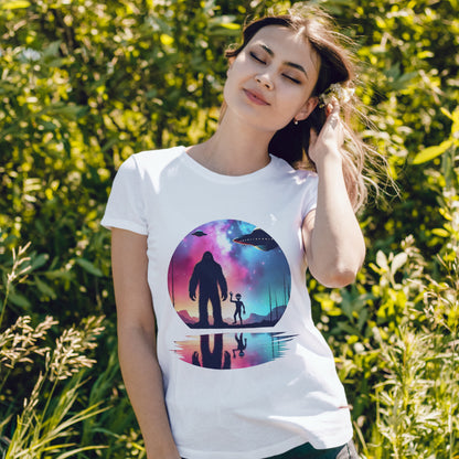 Koszulka z motywem przyjaźni Wielkiej Stopy i Obcych – Retro Vaporwave Galaxy UFO