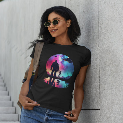 Koszulka z motywem przyjaźni Wielkiej Stopy i Obcych – Retro Vaporwave Galaxy UFO