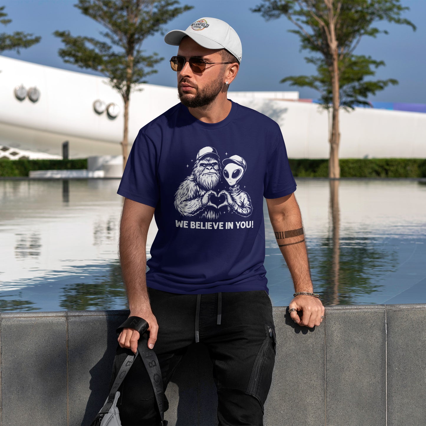 We Believe In You T-Shirt - Bigfoot & Alien Heart Hands Tee