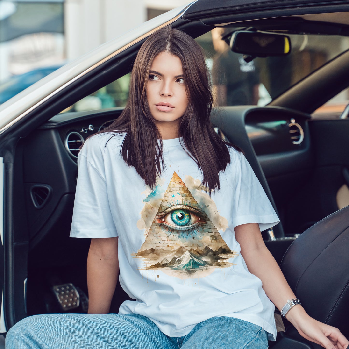 All-Seeing Eye Pyramid T-Shirt - Watercolor Illuminati Aesthetic Tee
