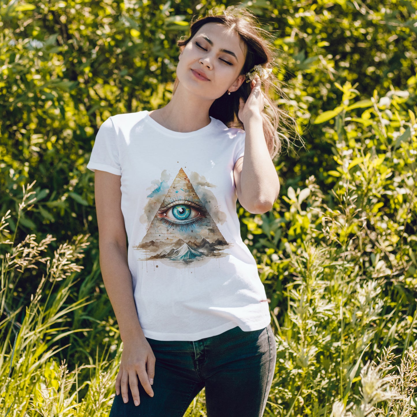 All-Seeing Eye Pyramid T-Shirt - Watercolor Illuminati Aesthetic Tee