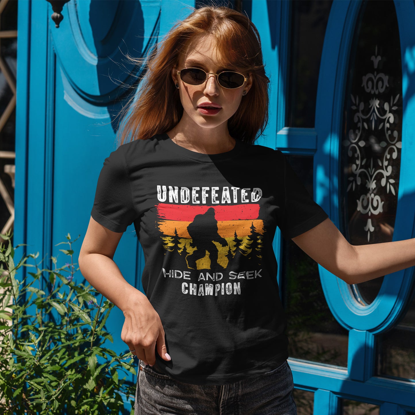 Undefeated Hide and Seek Champion Bigfoot T-Shirt - Retro Sunset Tee
