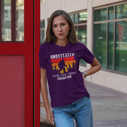 Undefeated Hide and Seek Champion Bigfoot T-Shirt - Retro Sunset Tee