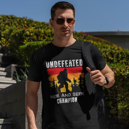 Undefeated Hide and Seek Champion Bigfoot T-Shirt - Retro Sunset Tee