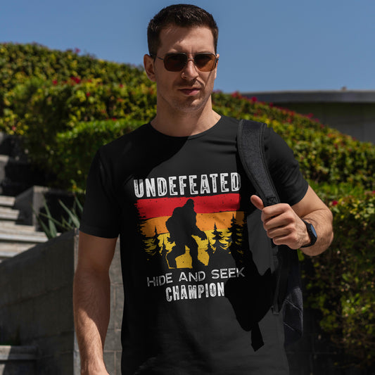 Undefeated Hide and Seek Champion Bigfoot T-Shirt - Retro Sunset Tee