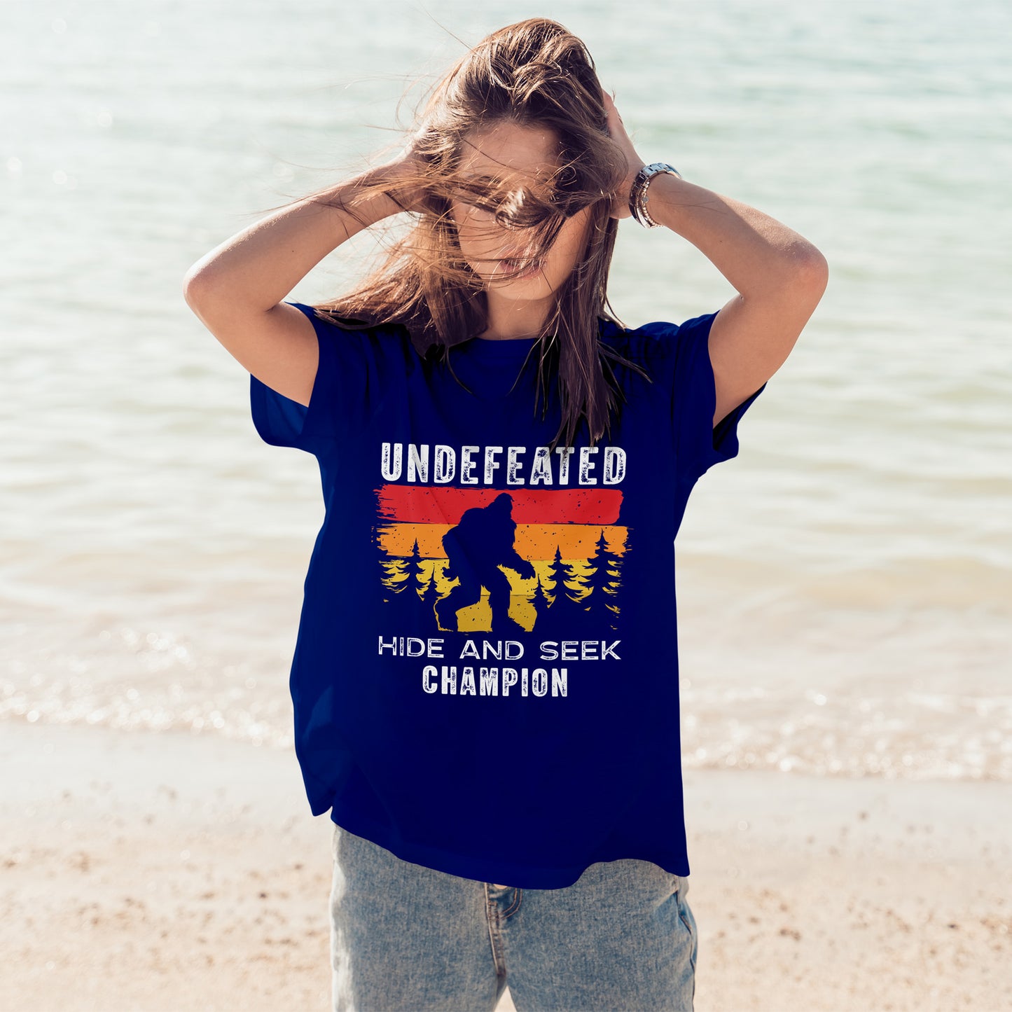 Undefeated Hide and Seek Champion Bigfoot T-Shirt - Retro Sunset Tee