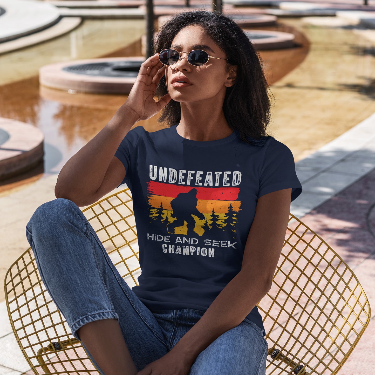 Undefeated Hide and Seek Champion Bigfoot T-Shirt - Retro Sunset Tee