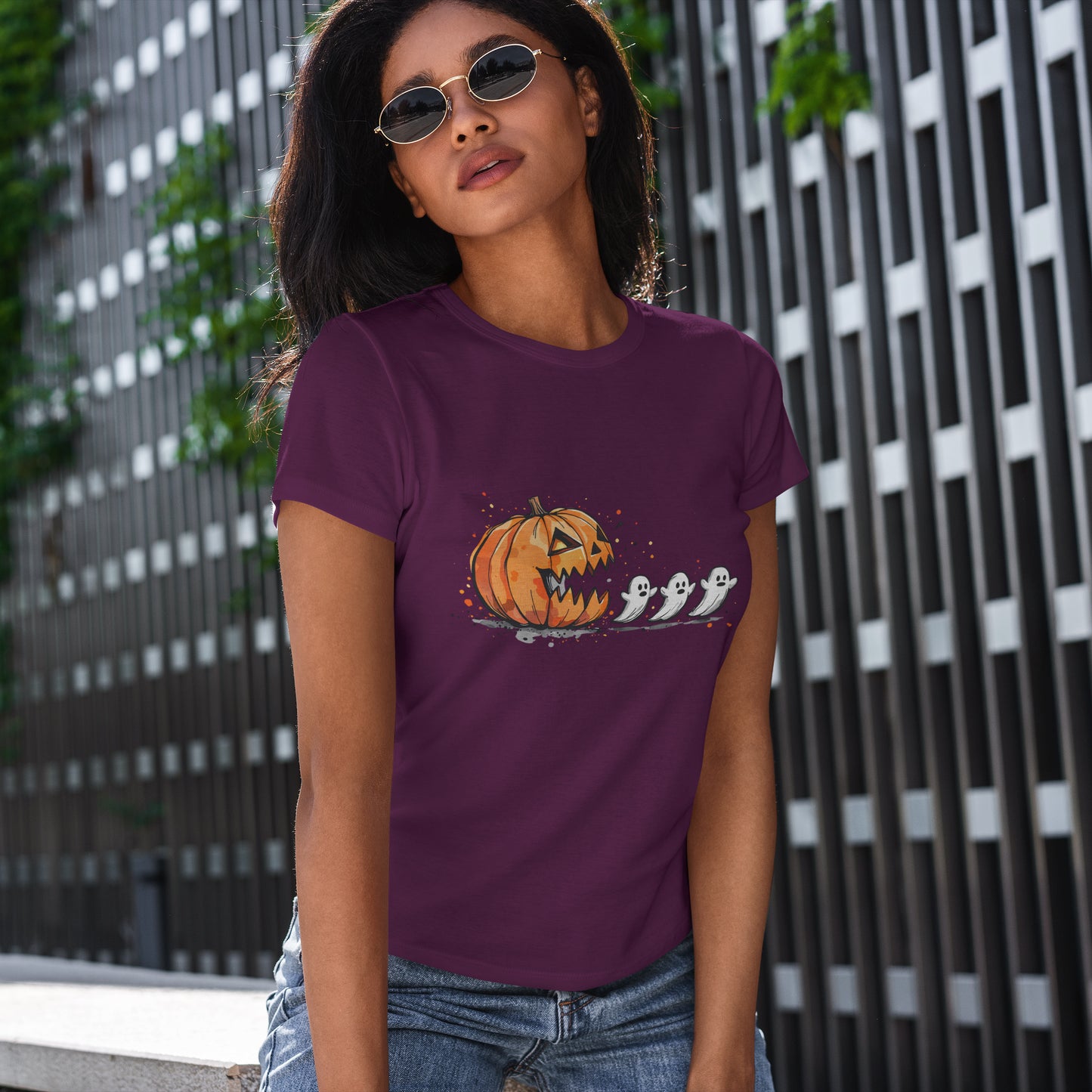 Pumpkin vs Ghosts Halloween T-Shirt - Jack-O-Lantern Chasing Ghosts