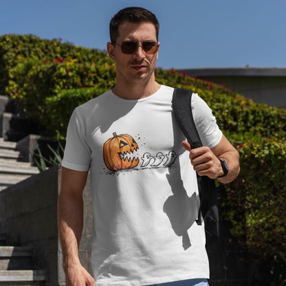 Pumpkin vs Ghosts Halloween T-Shirt - Jack-O-Lantern Chasing Ghosts