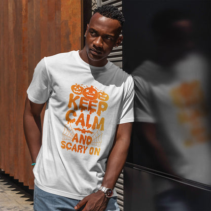 Keep Calm and Scary On - Halloween T-Shirt Pumpkin Bat