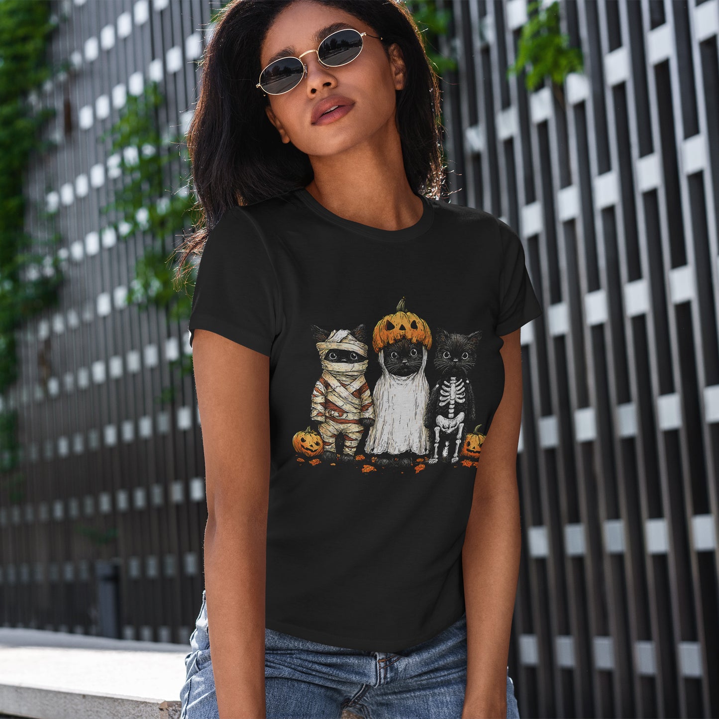 Black Cat Halloween Shirt - Mummy Ghost Skeleton Cats