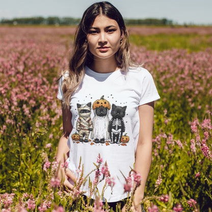 Black Cat Halloween Shirt - Mummy Ghost Skeleton Cats