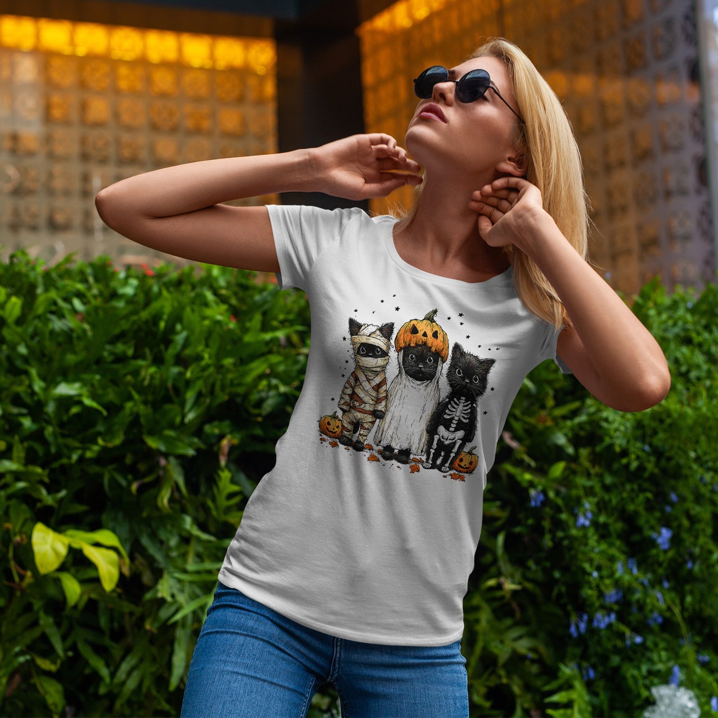 Black Cat Halloween Shirt - Mummy Ghost Skeleton Cats