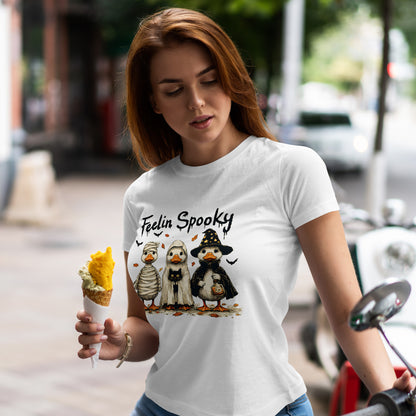 Feelin Spooky Goose Halloween T-Shirt - Cute Ducks in Costumes Tee