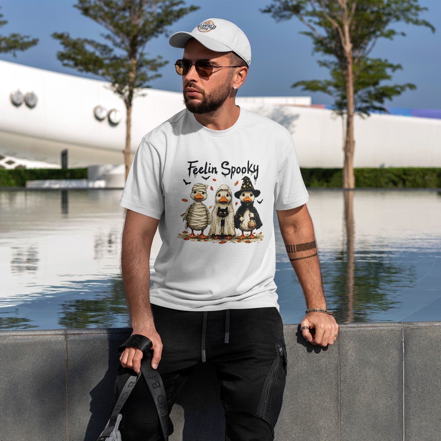 Feelin Spooky Goose Halloween T-Shirt - Cute Ducks in Costumes Tee