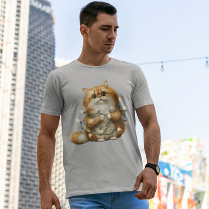 Christmas Lights Cat T-Shirt - Cute Kitty Tangled in Fairy Lights