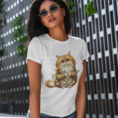 Christmas Lights Cat T-Shirt - Cute Kitty Tangled in Fairy Lights