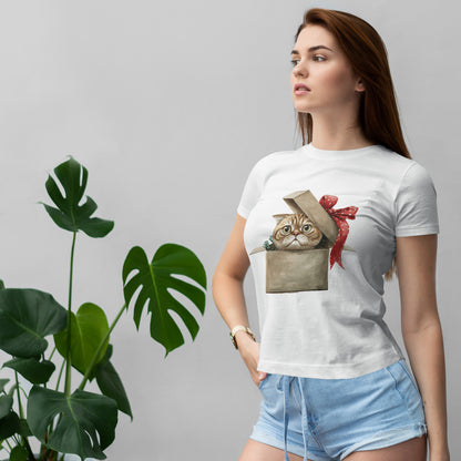 Christmas Gift Box Cat T-Shirt - Kitty in Present Tee