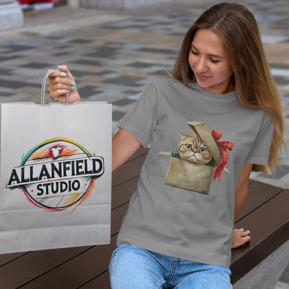 Christmas Gift Box Cat T-Shirt - Kitty in Present Tee