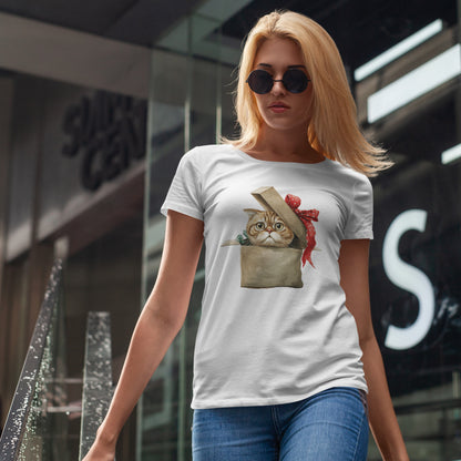 Christmas Gift Box Cat T-Shirt - Kitty in Present Tee