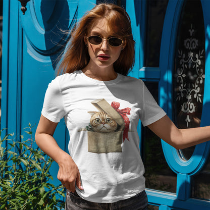 Christmas Gift Box Cat T-Shirt - Kitty in Present Tee