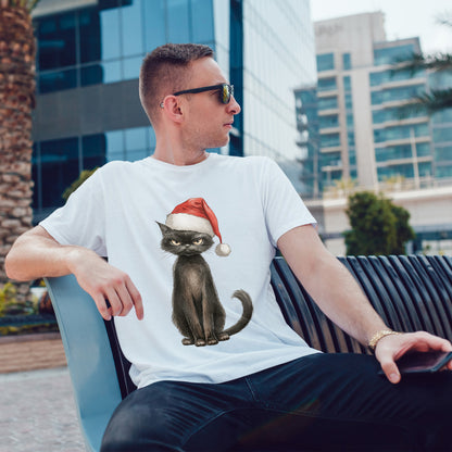 Black Cat Santa Hat Christmas Shirt - Grumpy Holiday Cat Tee