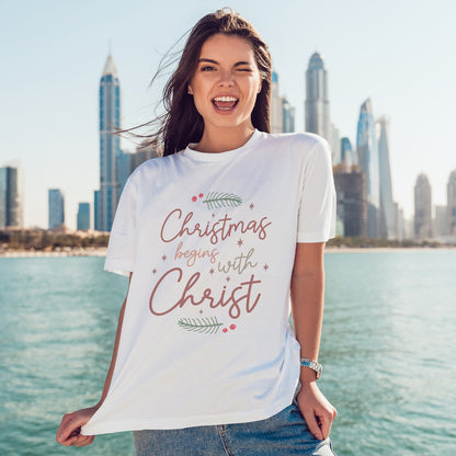 Christmas Begins with Christ Shirt - Hand-Lettered Nativity Faith Gift