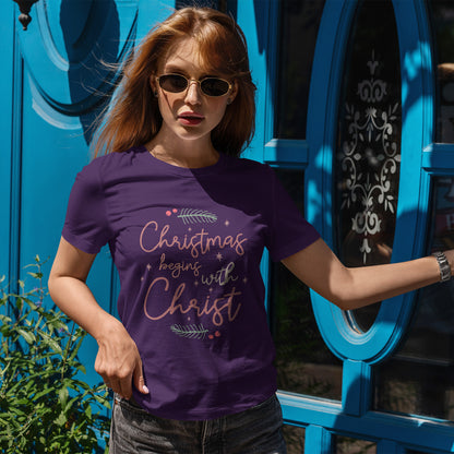 Christmas Begins with Christ Shirt - Hand-Lettered Nativity Faith Gift