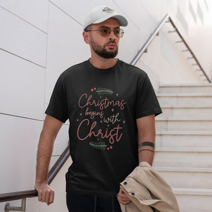Christmas Begins with Christ Shirt - Hand-Lettered Nativity Faith Gift