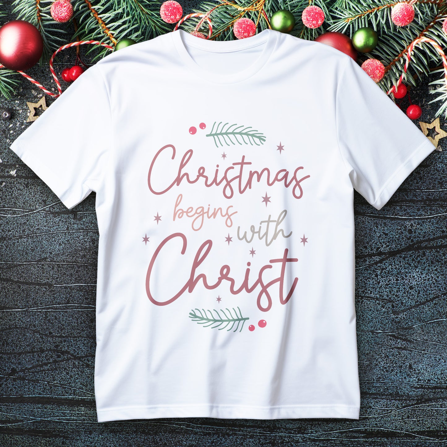 Christmas Begins with Christ Shirt - Hand-Lettered Nativity Faith Gift
