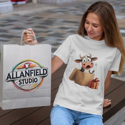 Cow in a Gift Box Christmas T-Shirt - Funny Christmas Surprise Moo Tee