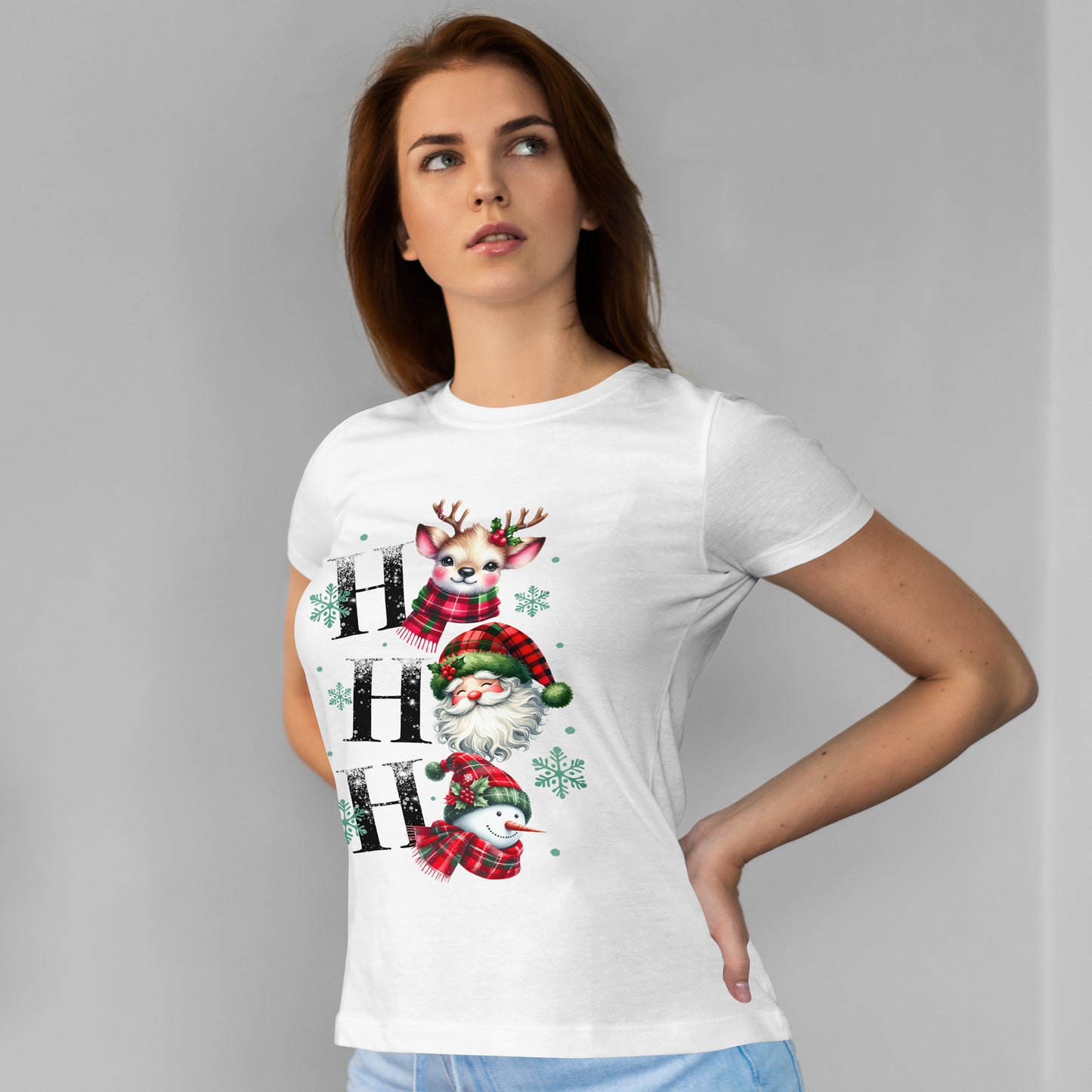 Ho Ho Ho Christmas Shirt - Cute Reindeer, Santa & Snowman Tee
