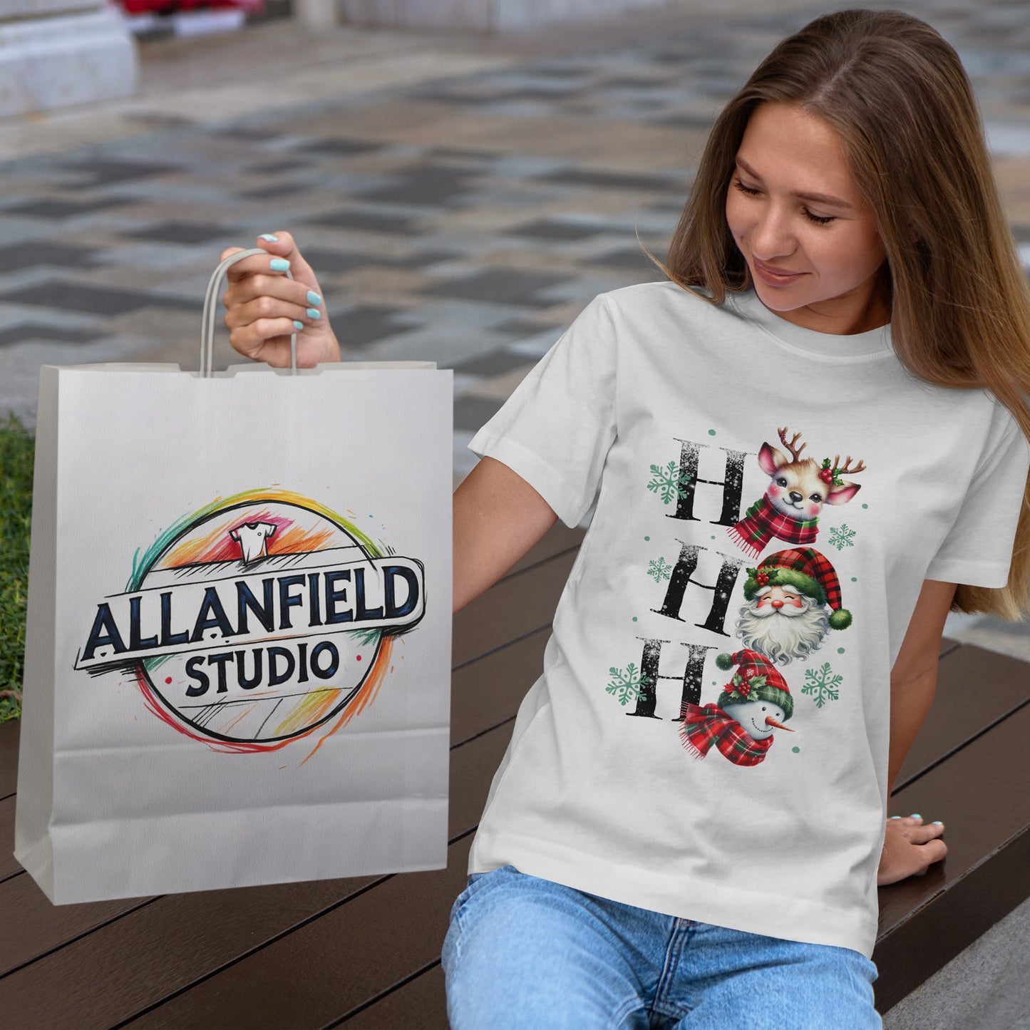 Ho Ho Ho Christmas Shirt - Cute Reindeer, Santa & Snowman Tee