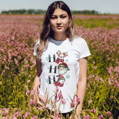 Ho Ho Ho Christmas Shirt - Cute Reindeer, Santa & Snowman Tee