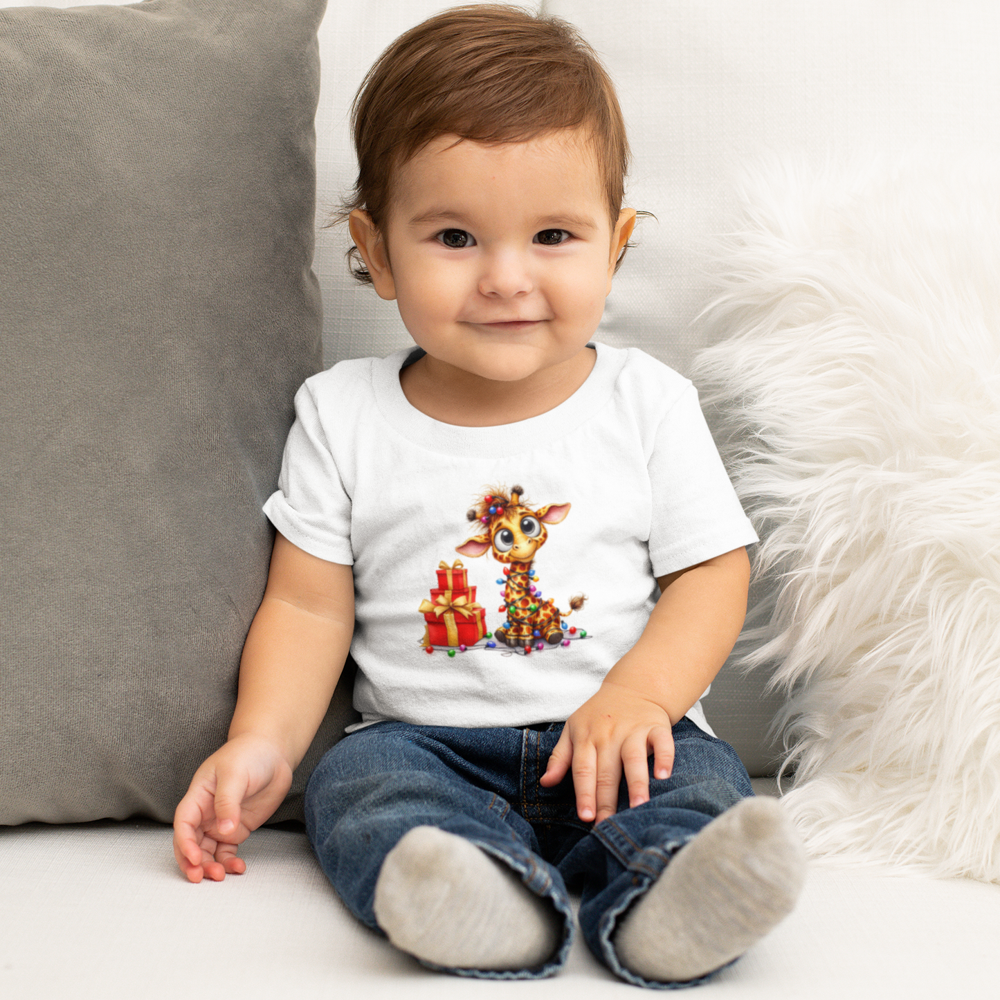 Baby Giraffe Christmas Lights Infant T-Shirt – Cute Holiday Tee
