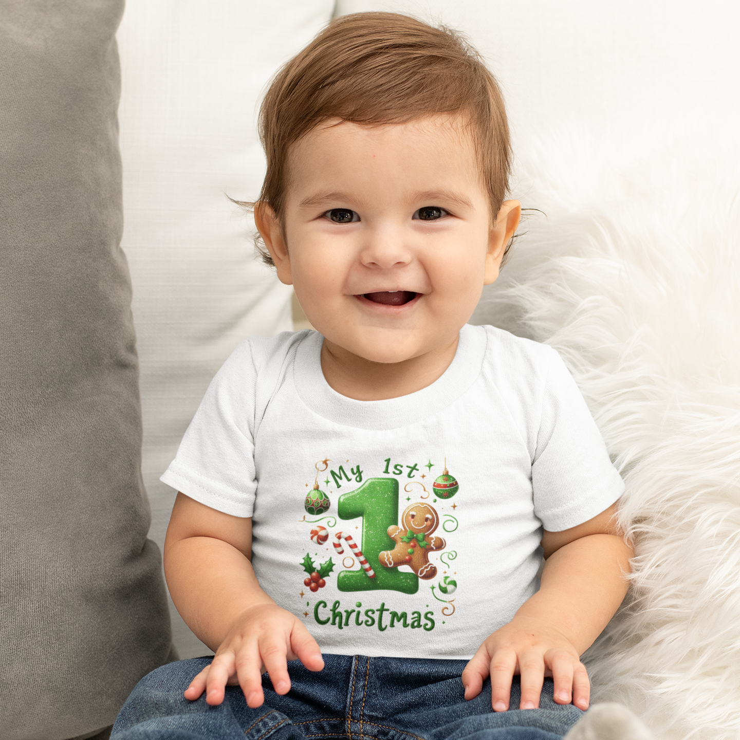 My First Christmas Baby Shirt - Gingerbread & Candy Cane Infant Tee