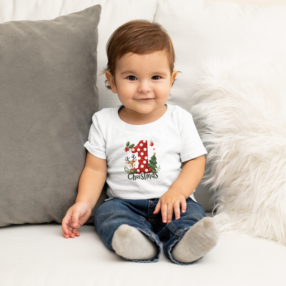 Baby’s First Christmas Polka Dot Infant T-Shirt – Reindeer & Tree Holiday Tee
