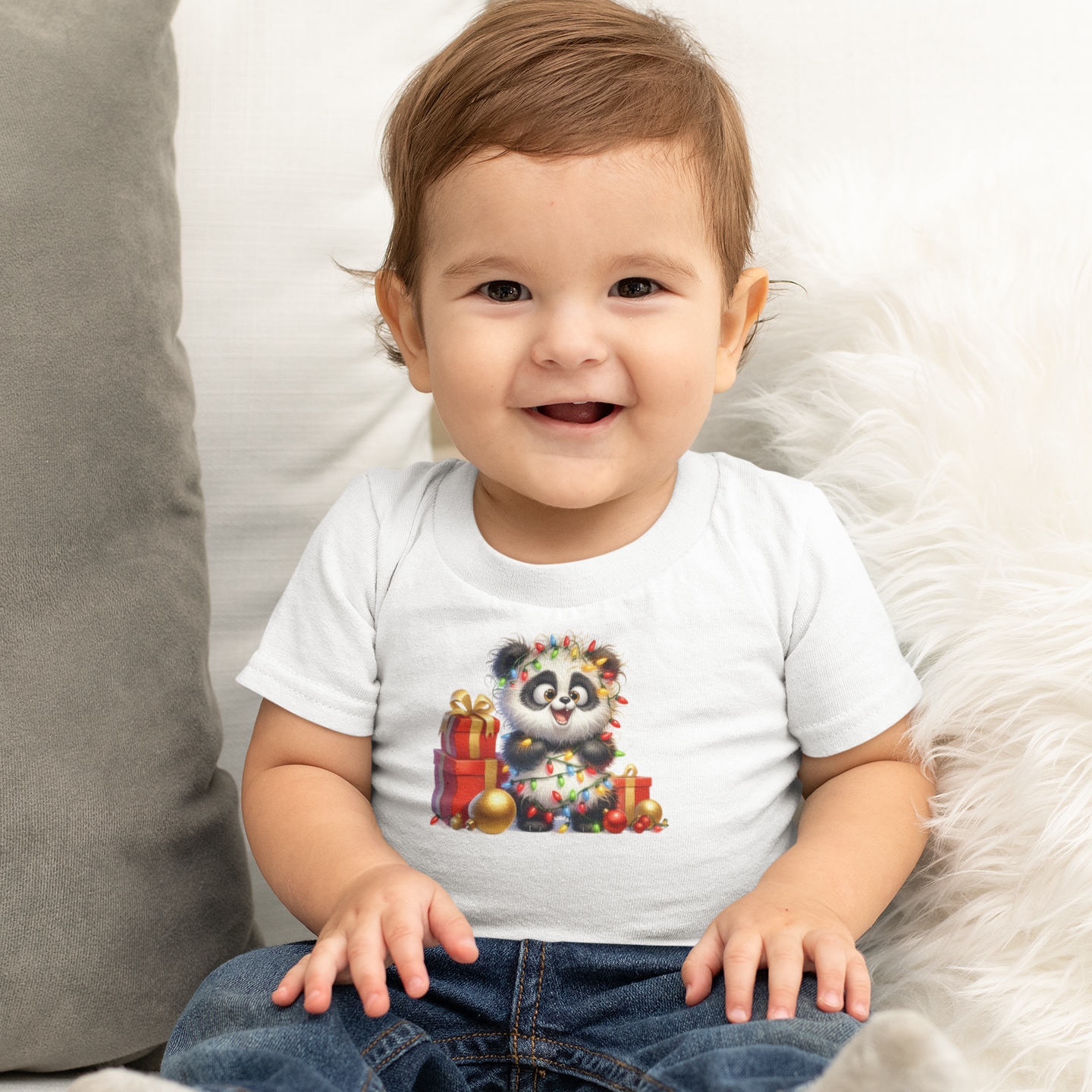 Baby Panda Christmas Lights Infant T-Shirt – Cute Holiday Outfit