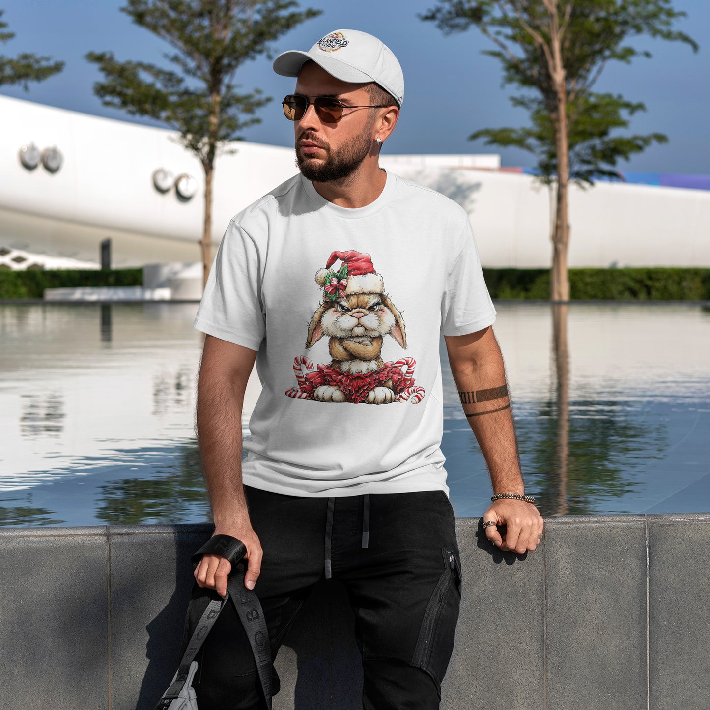 Grumpy Christmas Bunny T-Shirt - Santa Hat Rabbit in Red Tutu Tee