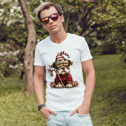 Grumpy Christmas Bulldog T-Shirt - Santa Hat Dog in Red Sweater