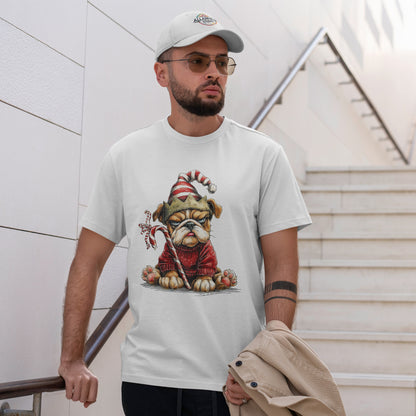 Grumpy Christmas Bulldog T-Shirt - Santa Hat Dog in Red Sweater