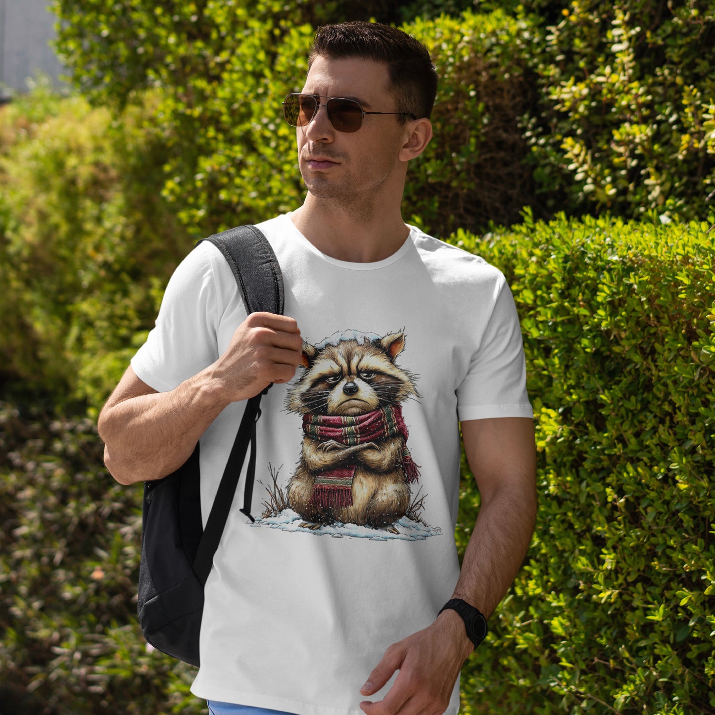 Grumpy Winter Raccoon Shirt - Funny Cozy Scarf Trash Panda Tee