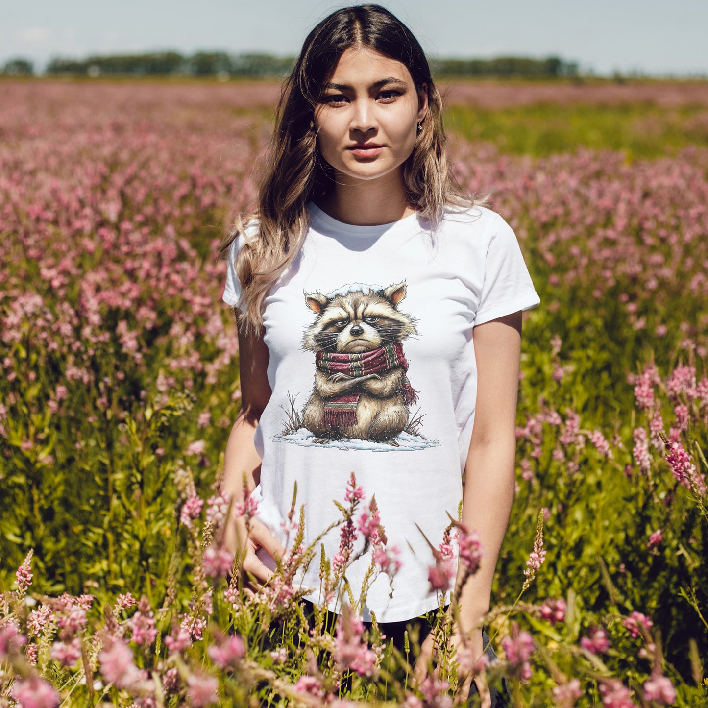 Grumpy Winter Raccoon Shirt - Funny Cozy Scarf Trash Panda Tee