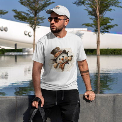 Peeking Snowman Christmas T-Shirt - Vintage Snowman in Torn Paper Tee