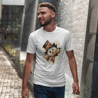 Peeking Snowman Christmas T-Shirt - Vintage Snowman in Torn Paper Tee