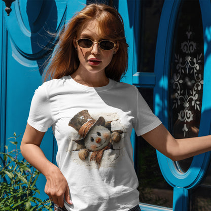 Peeking Snowman Christmas T-Shirt - Vintage Snowman in Torn Paper Tee