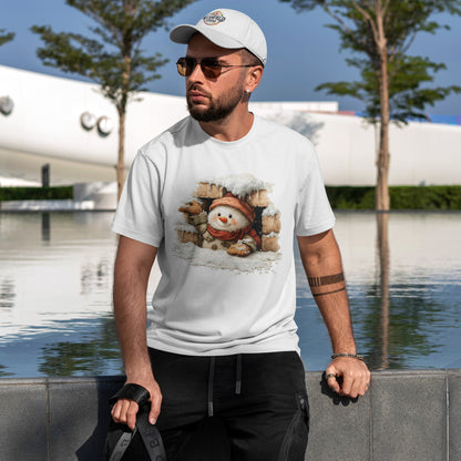 Peeking Snowman Window Christmas - Cute Snowy Brick Window Snowman Tee